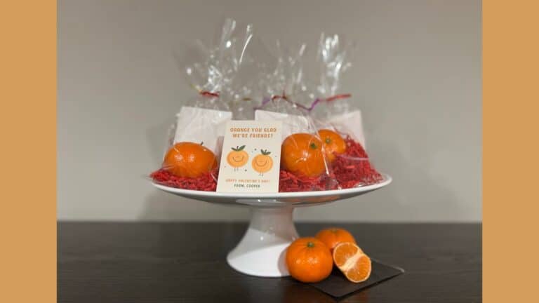 clementines with valentines cards that say Orange you glad we are friends?